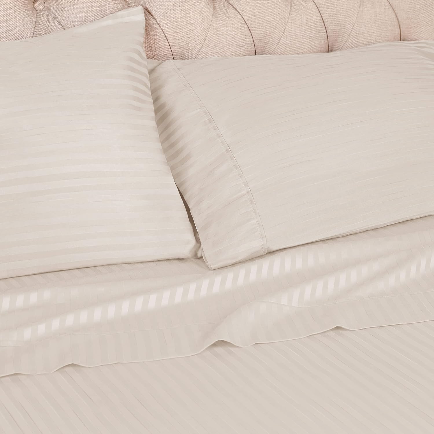 Superior Algodón egipcio de 400 hilos, paquete de 2, tejido de satén a rayas extrasuave, para habitación de huéspedes, fundas de almohada estéticas