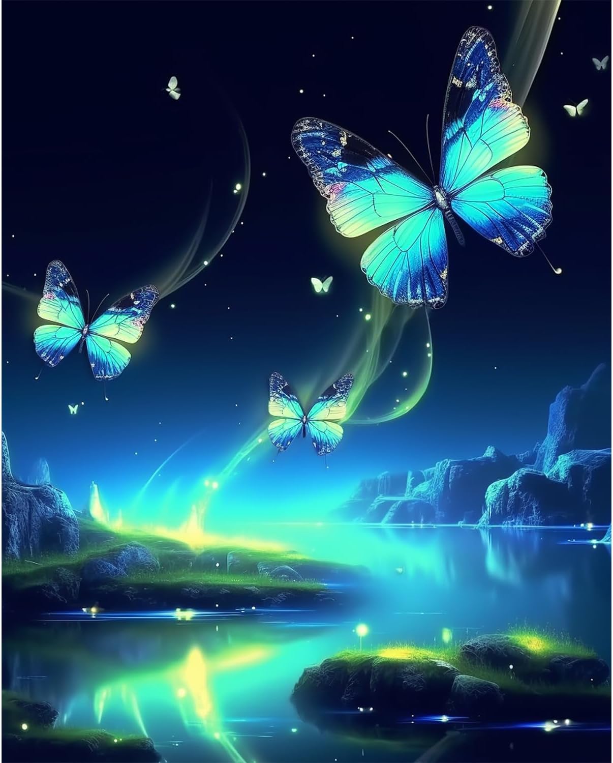 Didfig Kits de pintura de diamantes para adultos, arte de diamantes, lago de mariposa azul, kits de arte de diamantes 5D, kits de pintura con