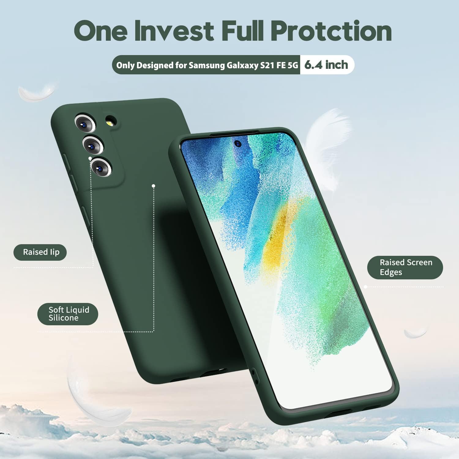 Oakxco Funda para teléfono Samsung Galaxy S21 FE 5G de silicona líquida, bonita funda de gel de TPU suave delgada y delgada para mujeres y niñas,