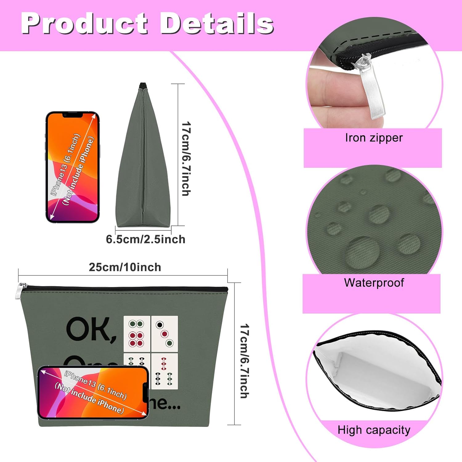 Mxrymvu Mahjong – Bolsa de maquillaje para niñas, regalo para amantes de Mahjong, bolsa de cosméticos, regalos de jubilación para ella, Gris