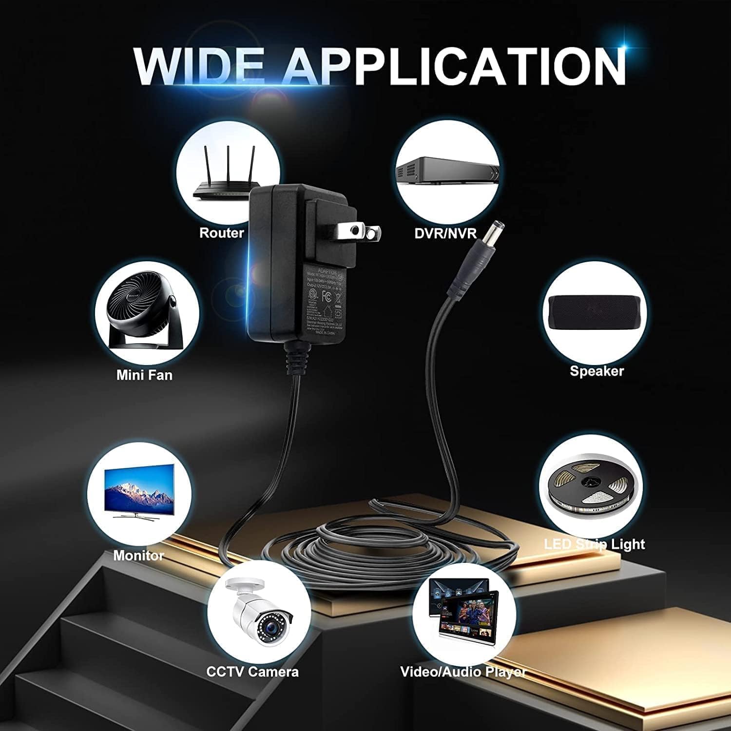 Adaptador de fuente de alimentación de 12V 2A, CA 100-240V a CC 12V 2000mA 24W 0.217 in* 0.083 in adaptador con conector de barril hembra CC a