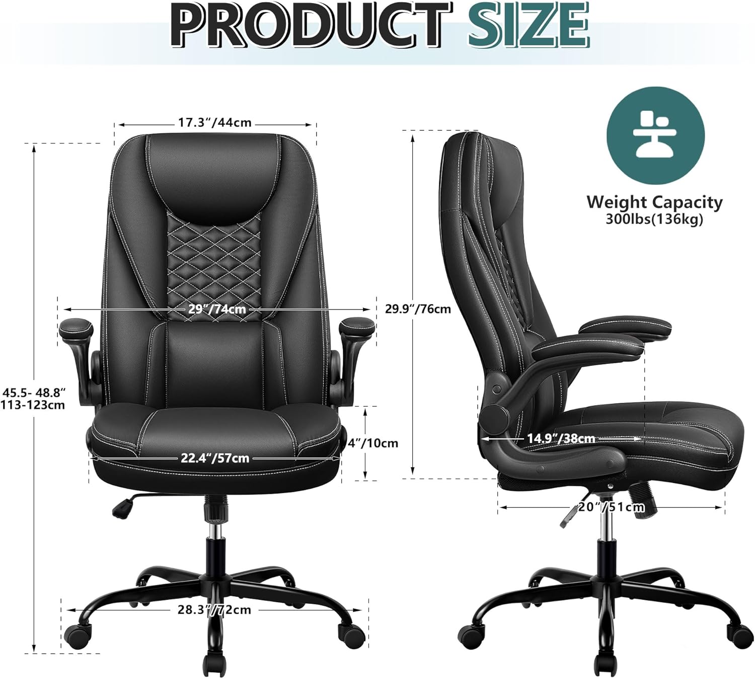 Guessky Silla de oficina, silla de oficina grande y alta, silla de oficina ejecutiva, silla ergonómica de cuero con soporte lumbar, sillas de