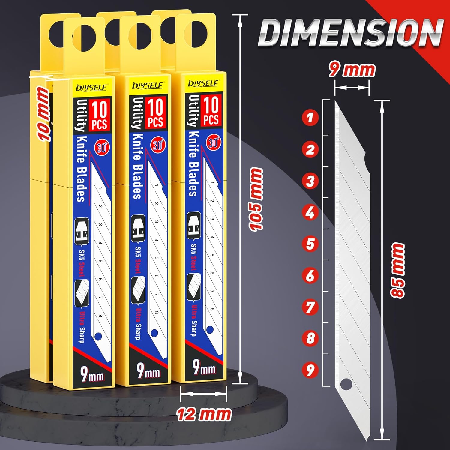 DIYSELF Cuchillas de cuchillo utilitario, paquete de 50 cuchillas de corte de caja, cuchillas de cortador de caja para cuchillo utilitario de hoja a