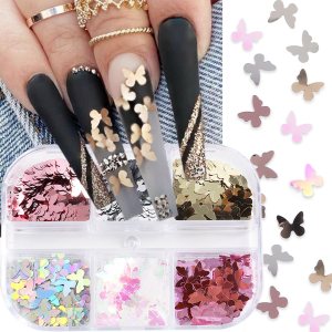 Kit de arte de uñas holográficas con purpurina y lentejuelas para uñas, diseño aurora, color rosa dorado, decoración de uñas acrílicas, suministros Kit de arte de uñas holográficas con purpurina y lentejuelas para uñas, diseño aurora, color rosa dorado, decoración de uñas acrílicas, suministros