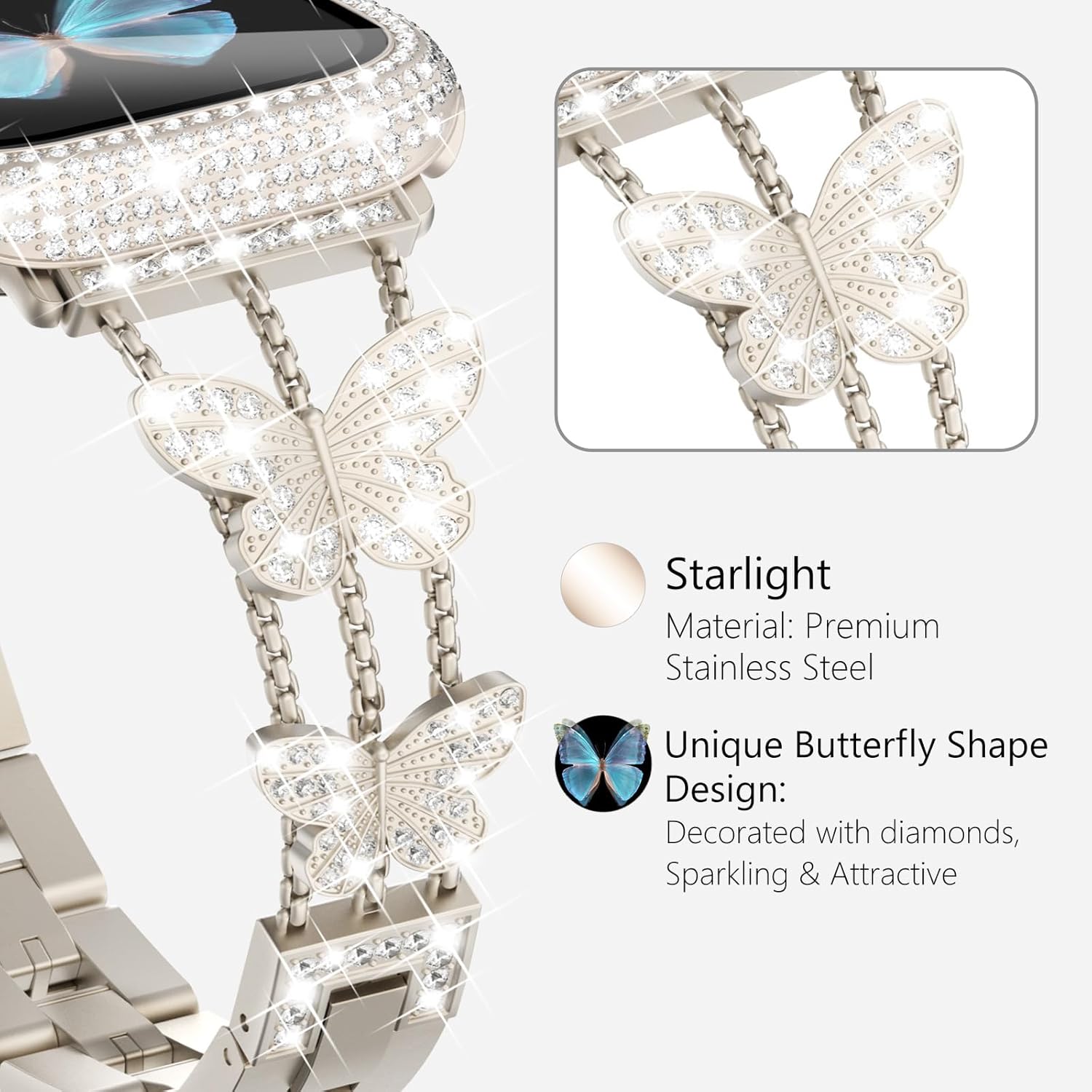 Wingle Starlight – Correas para Apple Watch de 1.575 pulgadas para mujer, iWatch Series 6, 5, 4, SE, pulsera de cristal de diamantes de imitación,