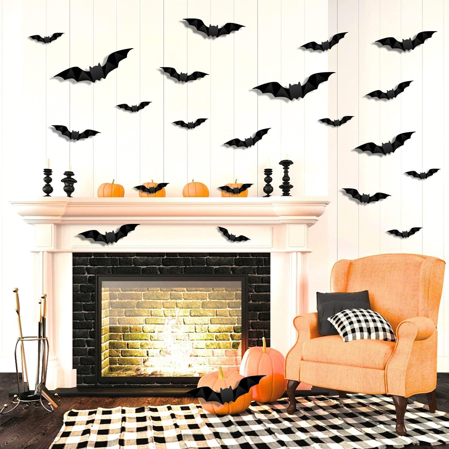 96 calcomanías de pared de murciélagos 3D para decoración de Halloween, 4 tamaños diferentes, realistas de PVC aterrador, calcomanías de murciélago