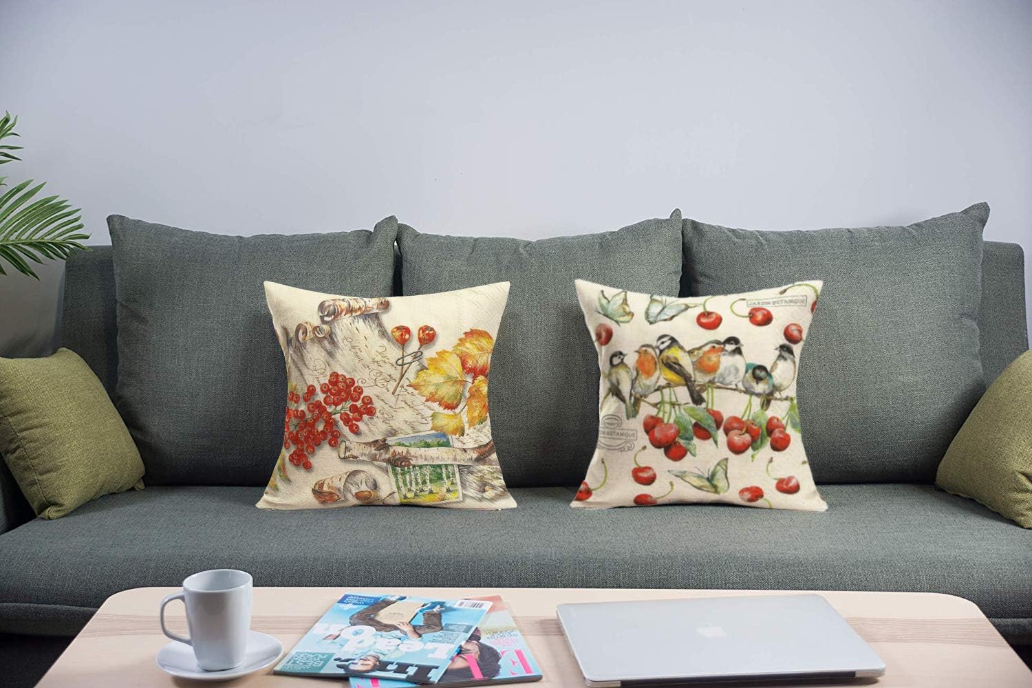 Juego de 2 fundas de almohada decorativas de estilo rústico con diseño de pájaro de animales y muérdago, para otoño, exteriores, mariposas,
