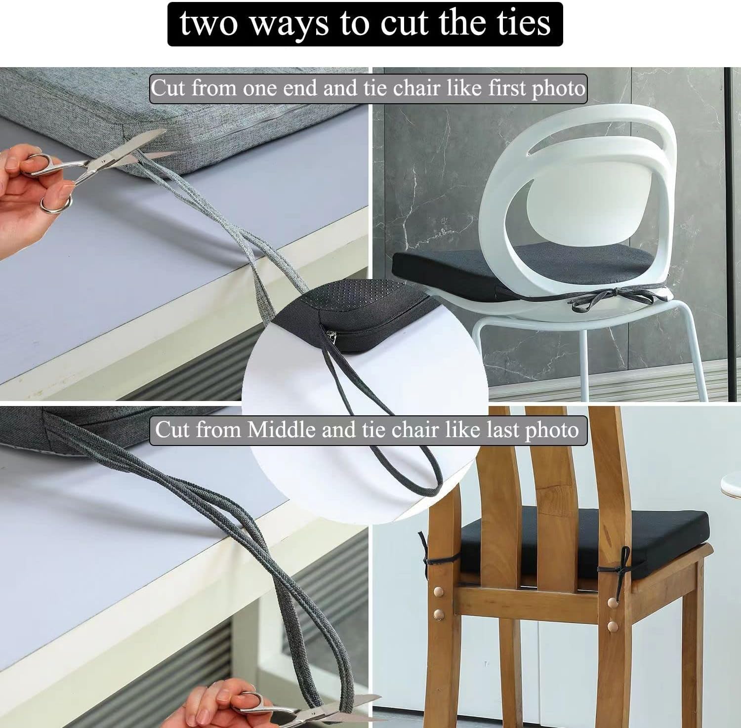 Juego de 2 cojines para sillas de comedor con lazos, antideslizantes, de espuma viscoelástica, para muebles de patio al aire libre, 17 x 16