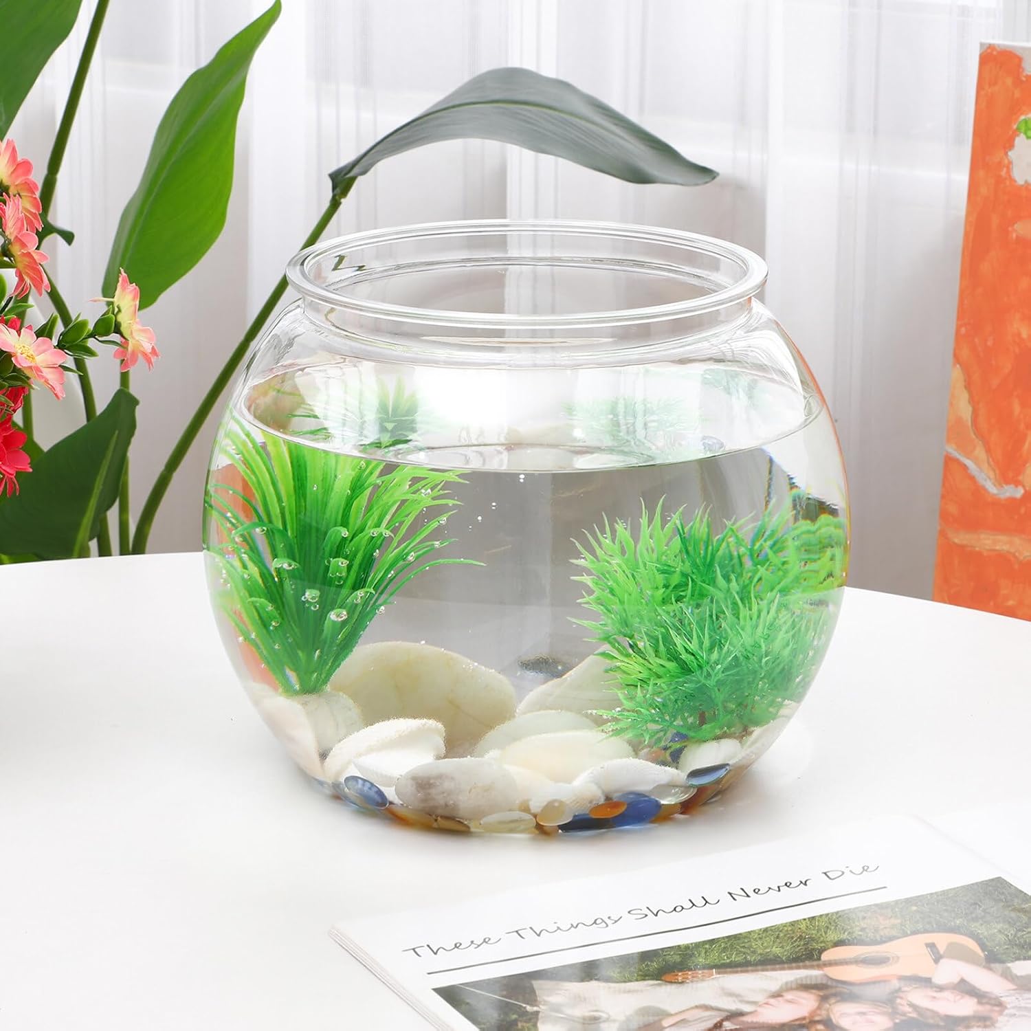 iplusmile Cuencos de plástico para peces, pecera redonda, transparente, pequeño, para acuario, peces de colores, maceta para acuario de peces,