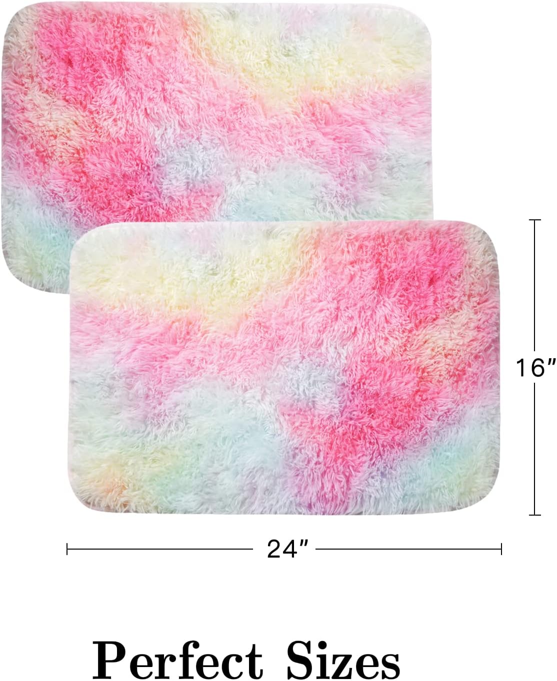 ConCus-T 2 tapetes de baño de arcoíris, diseño de unicornio, diseño de teñido anudado, alfombra de felpa de piel sintética para tina, cocina, sala