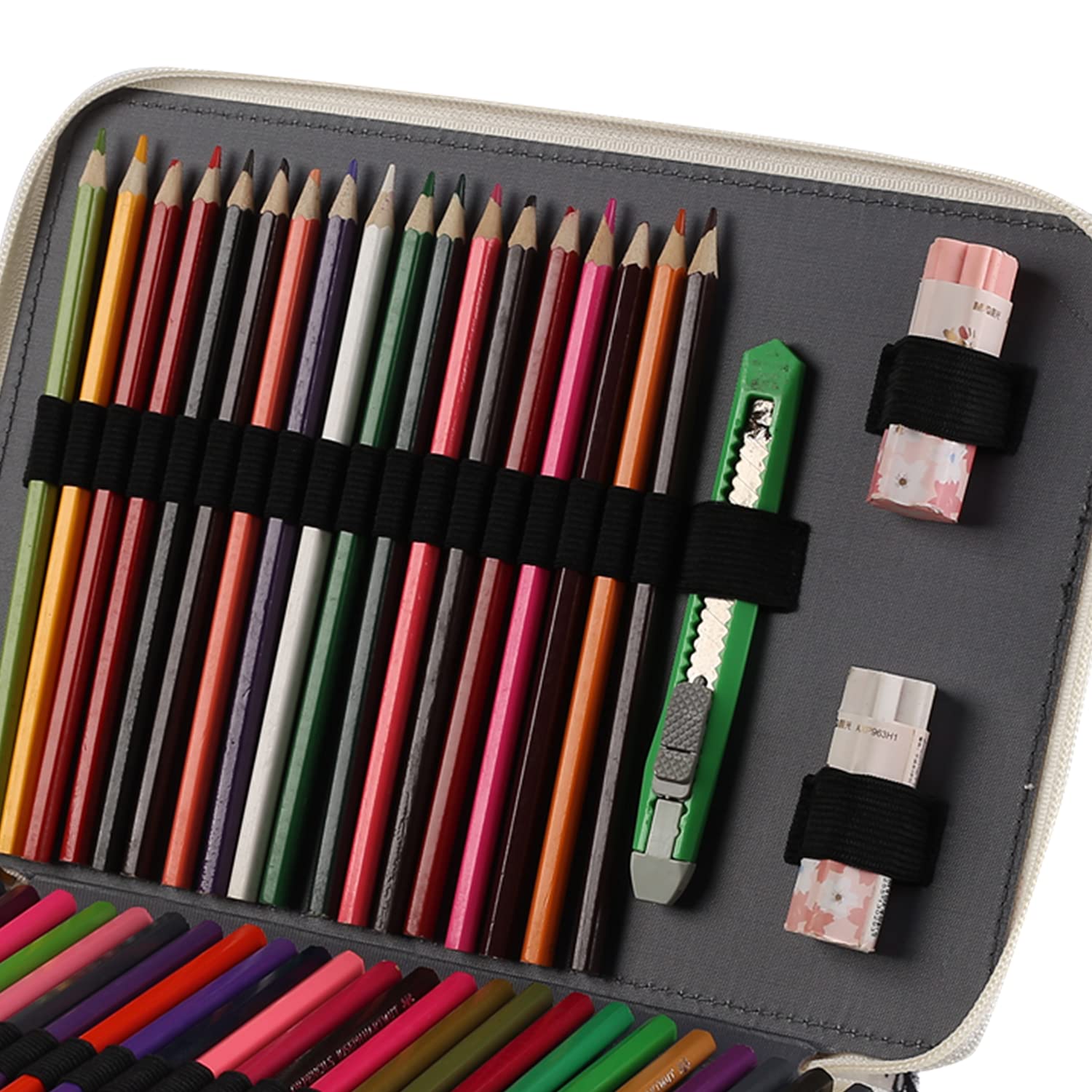Shulaner Estuche organizador de lápices de colores con cremallera PVC de gran capacidad para estudiantes o artistas