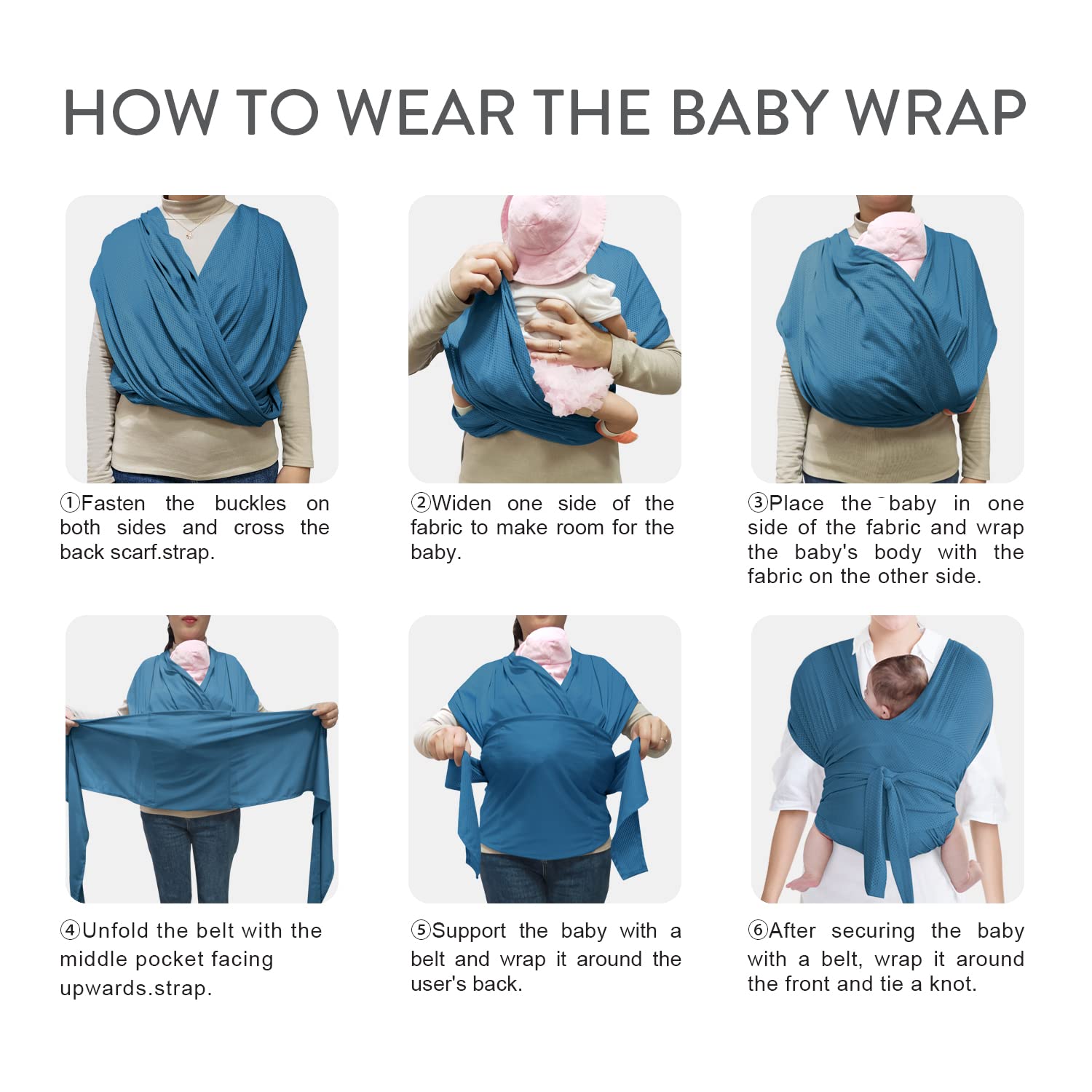 Portabebés, portabebés ajustable para recién nacidos a niños pequeños, eslinga elástica original, perfecta para bebés recién nacidos y niños (azul)