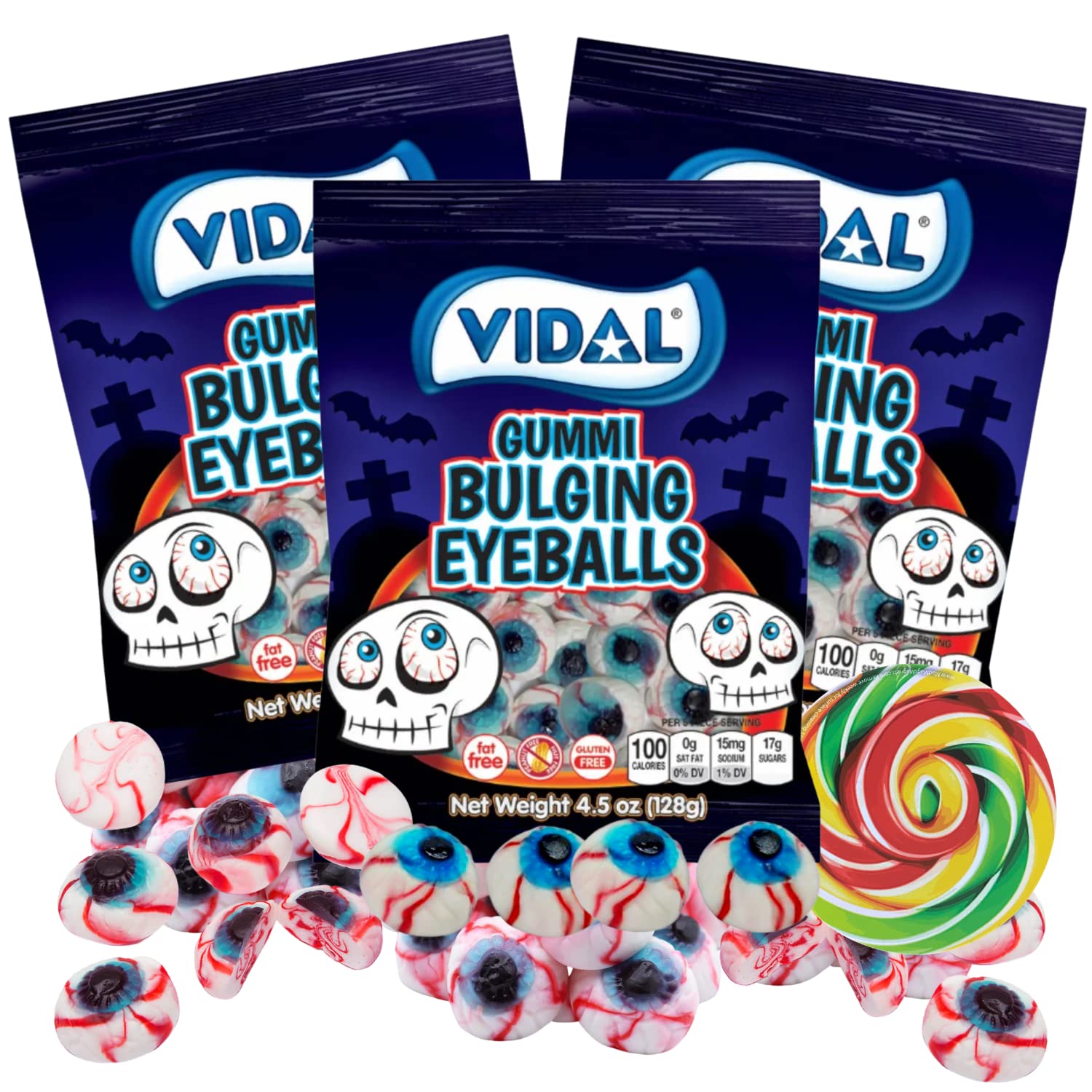 Globos oculares abultados de gomitas de Halloween, caramelos empaquetados individualmente, paquetes de dulces extraños, paquete de 3