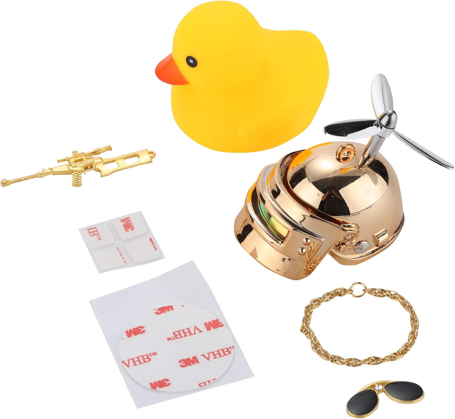Bonitos adornos de pato de goma para automóvil, decoración de tablero de automóvil, accesorios de bicicleta con casco de hélice (azul)