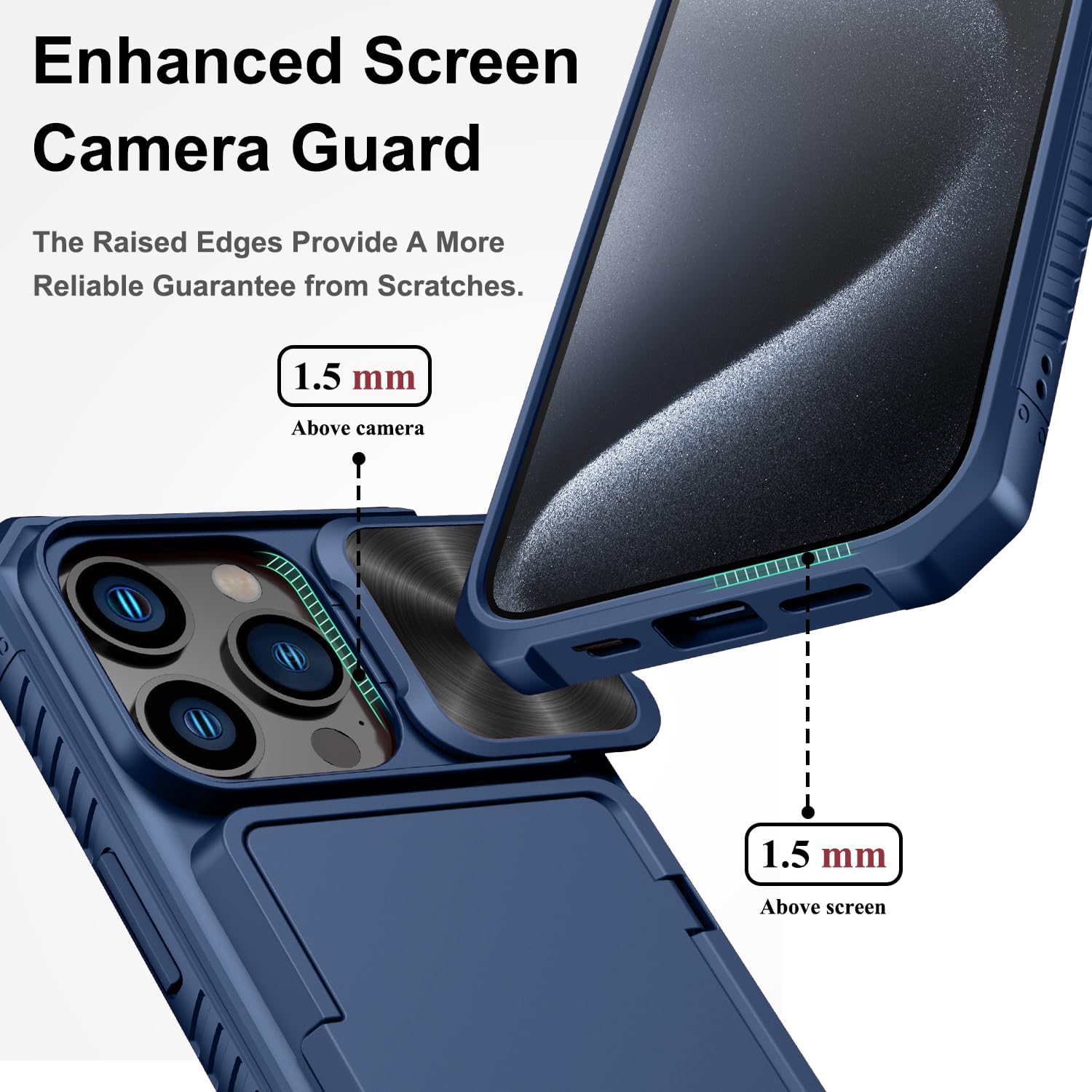 Funda tipo cartera para iPhone 15 Pro con tarjetero (4 tarjetas) y cubierta deslizante para cámara y soporte, protección contra caídas de grado