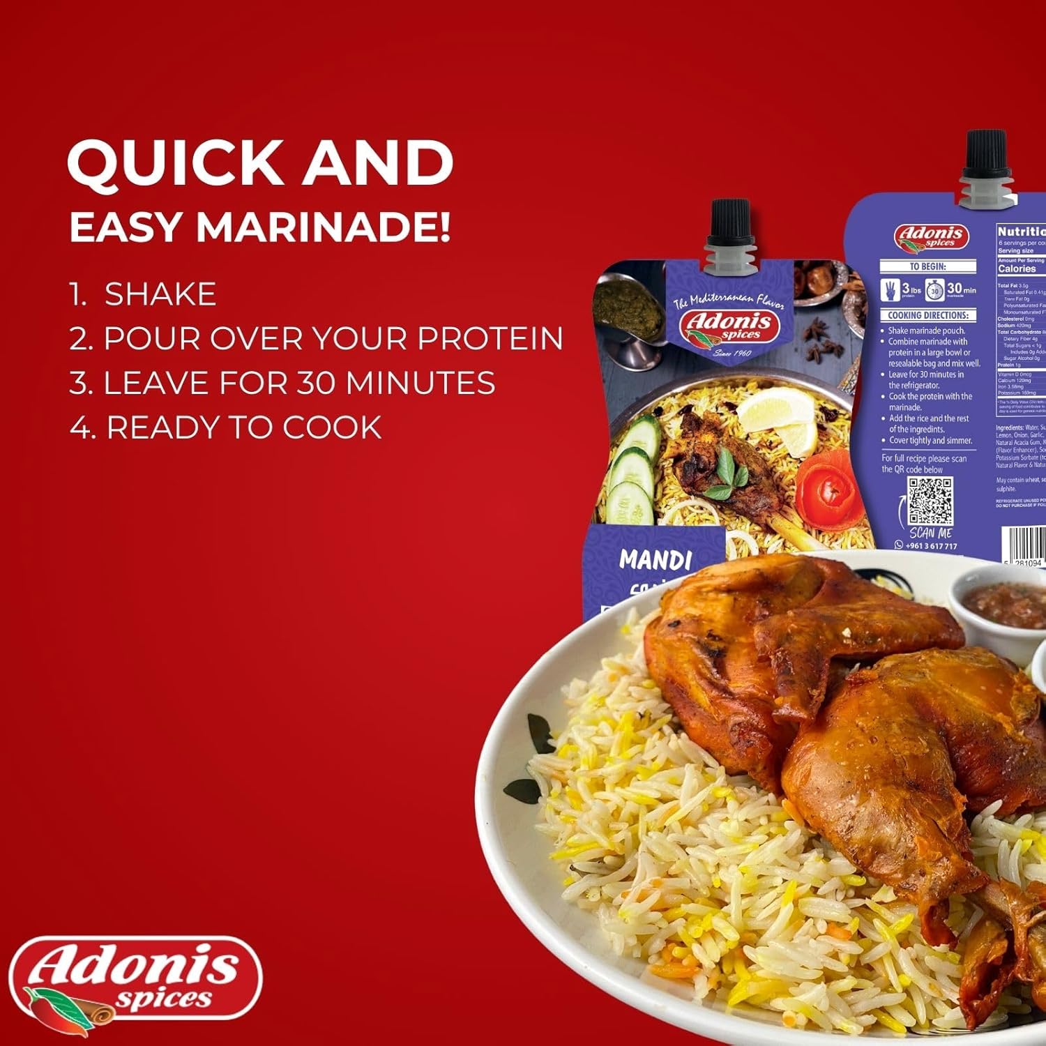 Adonis – Mandi Recipe Quick Marinade, 6 oz (170 g), marinada líquida lista para usar