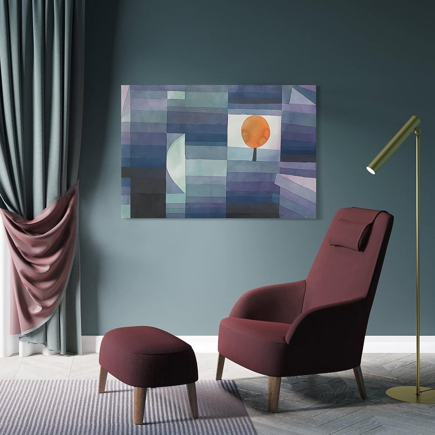 Paul Klee – Der Bote Des Herbstes (gruenviolette Stufung Mit Orange Akzent) 1922 Poster Decorative Painting Canvas Wall Art Living Room Posters