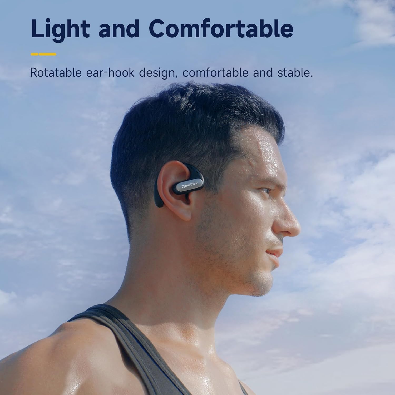 OpenRock Auriculares Pro Open Ear Auriculares, Bluetooth 5.2, 46 horas de reproducción con estuche de carga, graves extra profundos, IPX5