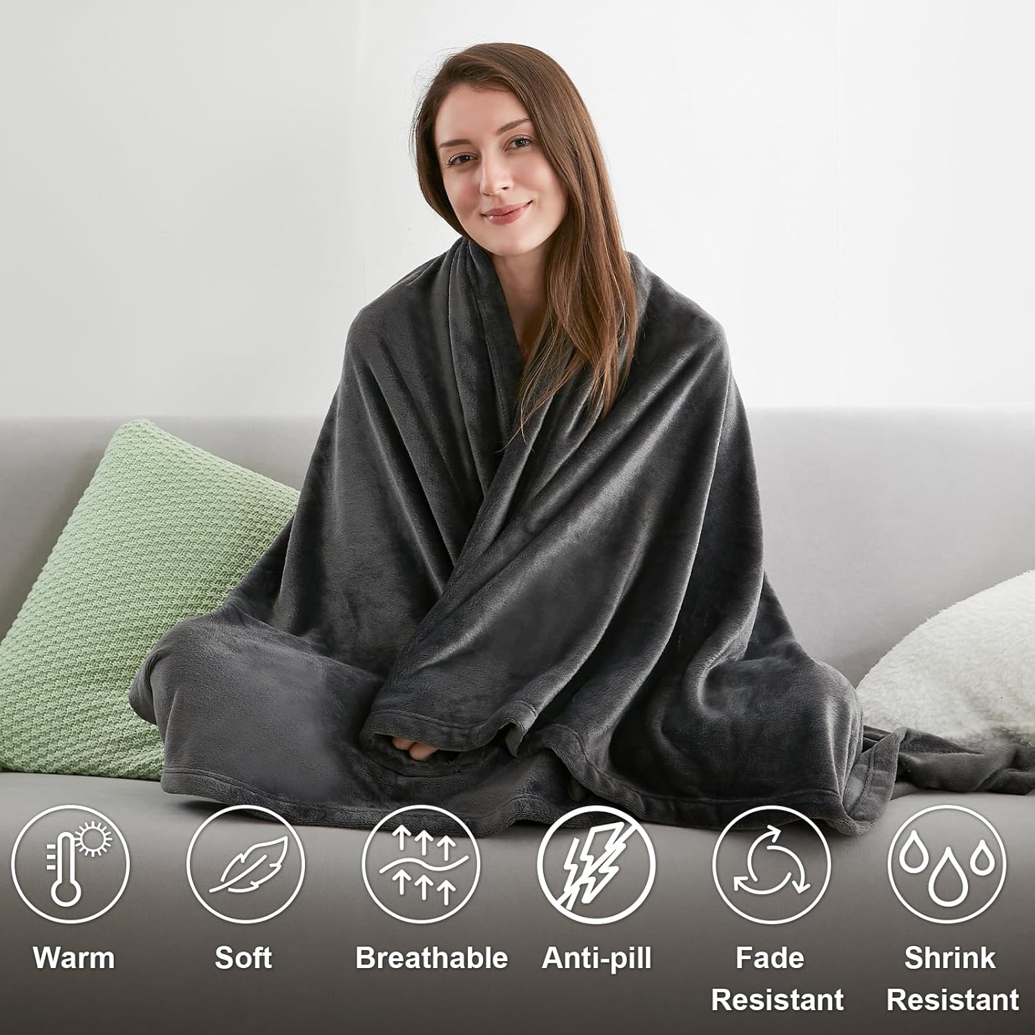 Hansleep Manta de franela de forro polar, súper suave y esponjosa, manta de sofá acogedora para todas las estaciones (gris oscuro, manta de 50 x 65)