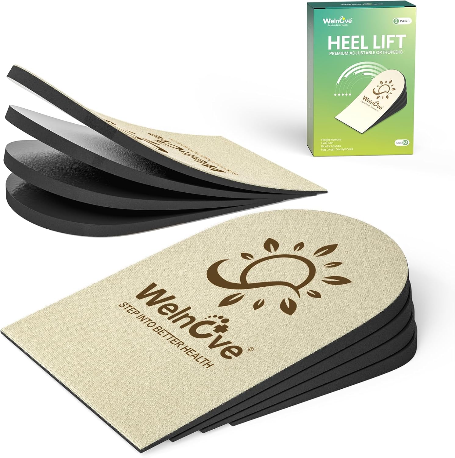 Welnove Insertos ortopédicos para zapatos, elevadores de talón ajustables de 1 pulgada, blanco, unisex, mediano, 2 pares