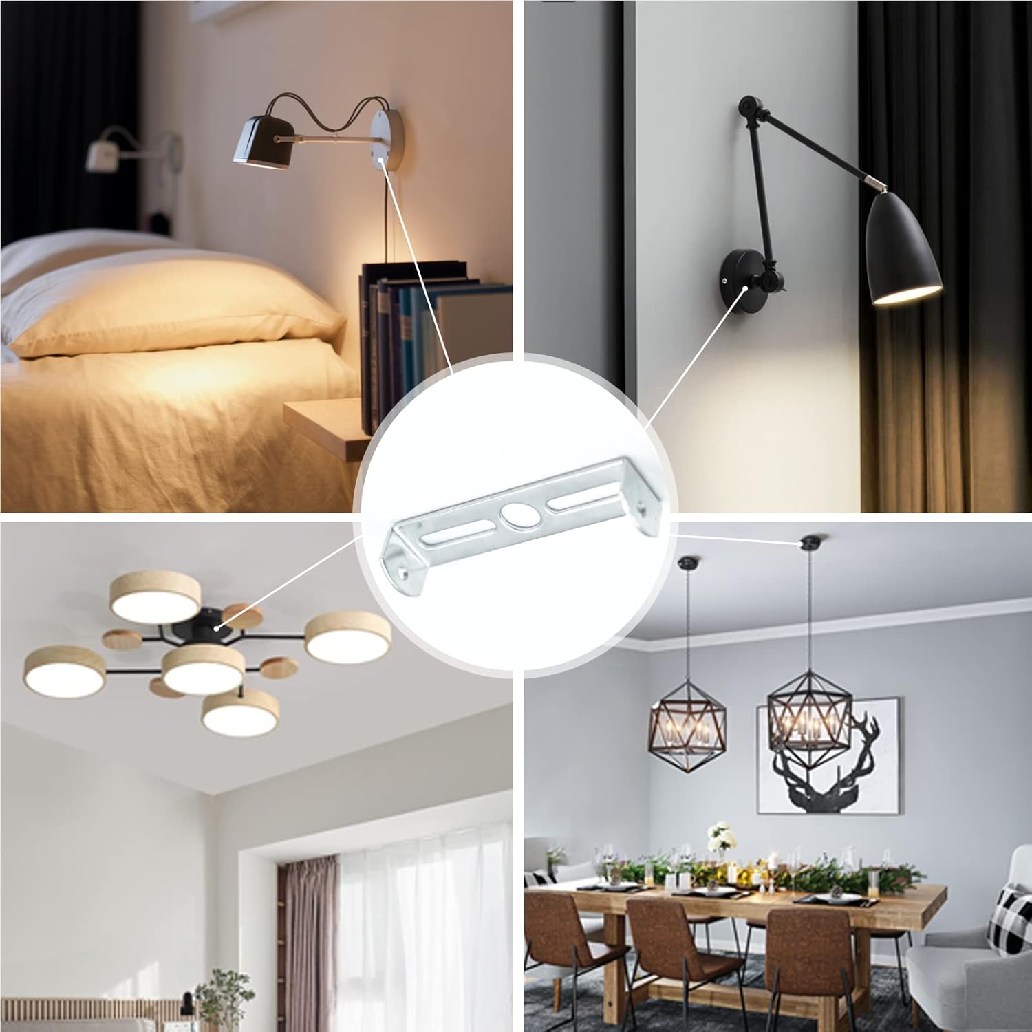 Soporte de montaje de lámpara de 4.1 a 4.7 pulgadas, kit cuadrado, placa de luz de techo, soporte de montaje en pared, barra transversal para