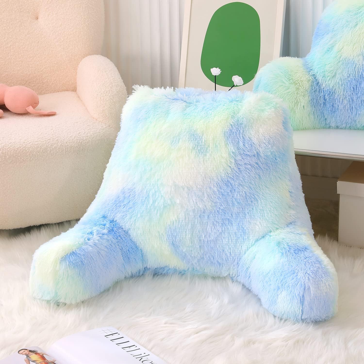 Almohada de piel sintética para descansar en cama, almohada de lectura grande con brazos, almohada de lectura esponjosa para adultos y niños,