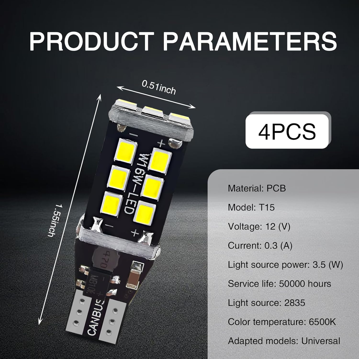 4 PCS Car LED Decoded Reversing Light, 2835-15SMD PC Board IP67 Waterproof Smart IC Driven Constant Current Turn Signal Lamp, Auto Fast Response