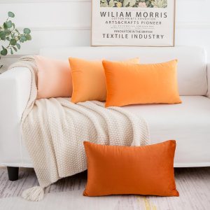 Juego de 4 fundas de almohada cuadradas suaves de terciopelo naranja otoñal, fundas de cojín cuadradas suaves para sofá, dormitorio y automóvil, Juego de 4 fundas de almohada cuadradas suaves de terciopelo naranja otoñal, fundas de cojín cuadradas suaves para sofá, dormitorio y automóvil,