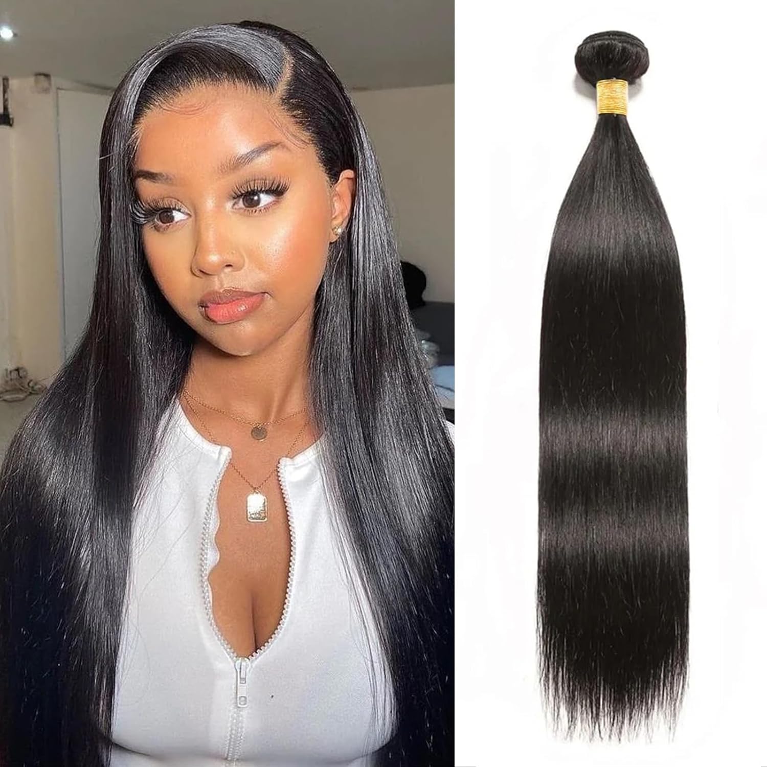 Paquetes de cabello humano 10A, un solo cabello humano lacio y sedoso para mujeres negras, 14 pulgadas, 100% sin procesar, virgen, sin procesar,