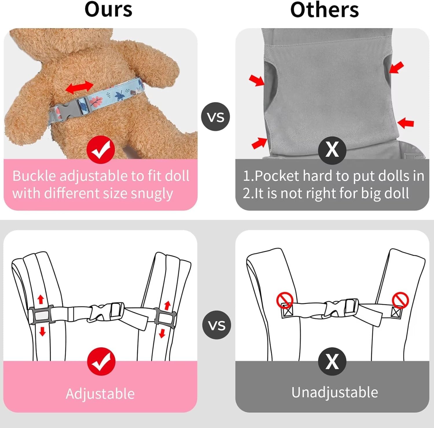 Nandiska Portabebés para bebé niña, correas suaves y correas agradables a la piel, transportador de animales de peluche para niños y niños pequeños