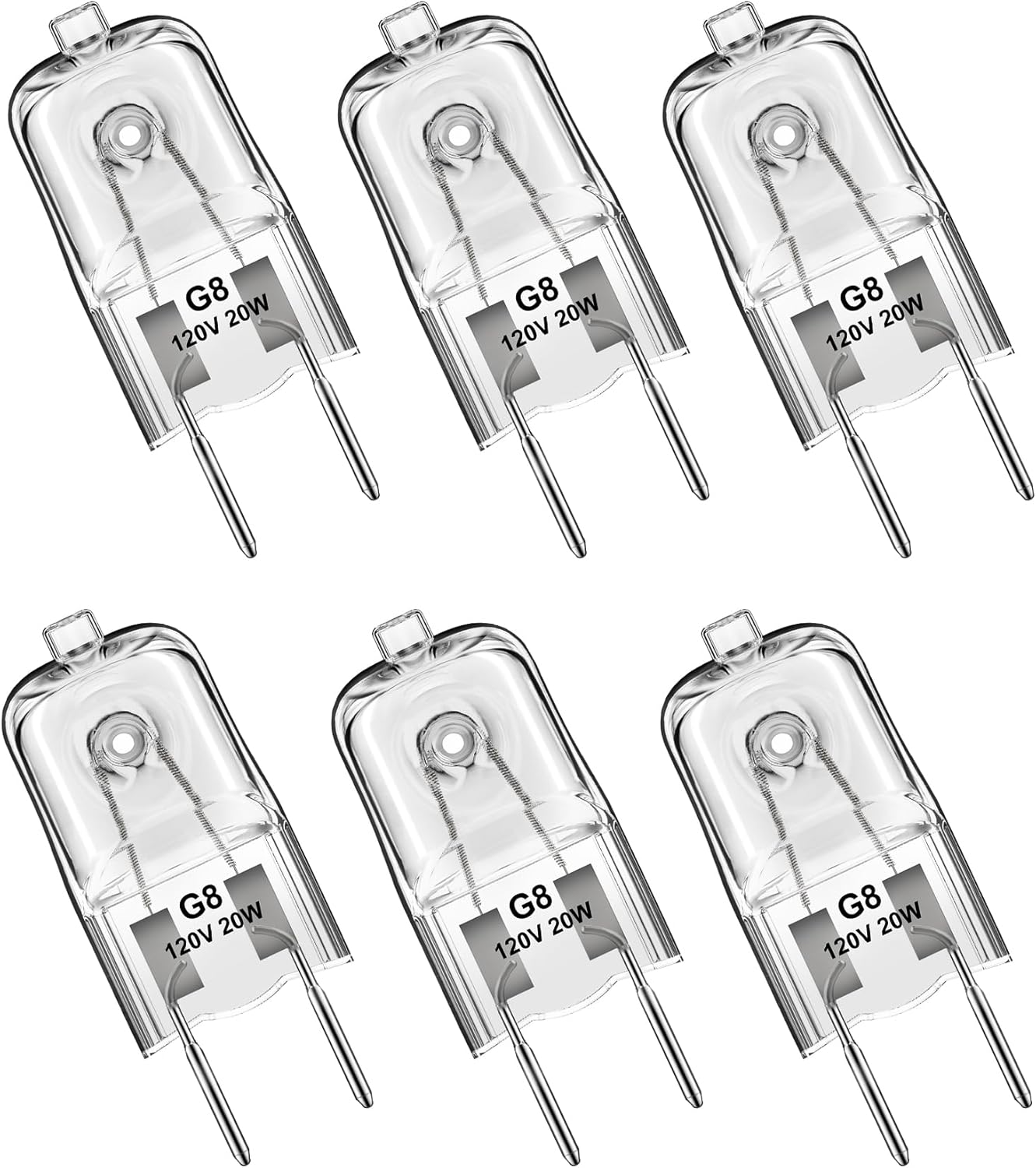 Flaspar Bombillas halógenas G8, bombilla halógena G8 de 20 W, base halógena de 20 W, 120 V regulable T4 JCD tipo G8 para bombilla de campana de
