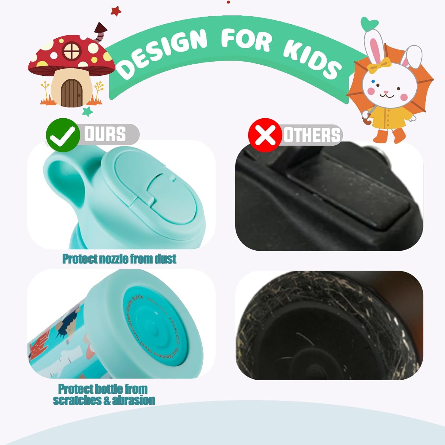 Botella de agua para niños con tapa de popote a prueba de fugas, sin polvo, botellas de agua de 14 onzas para niños con bota, botella de agua de