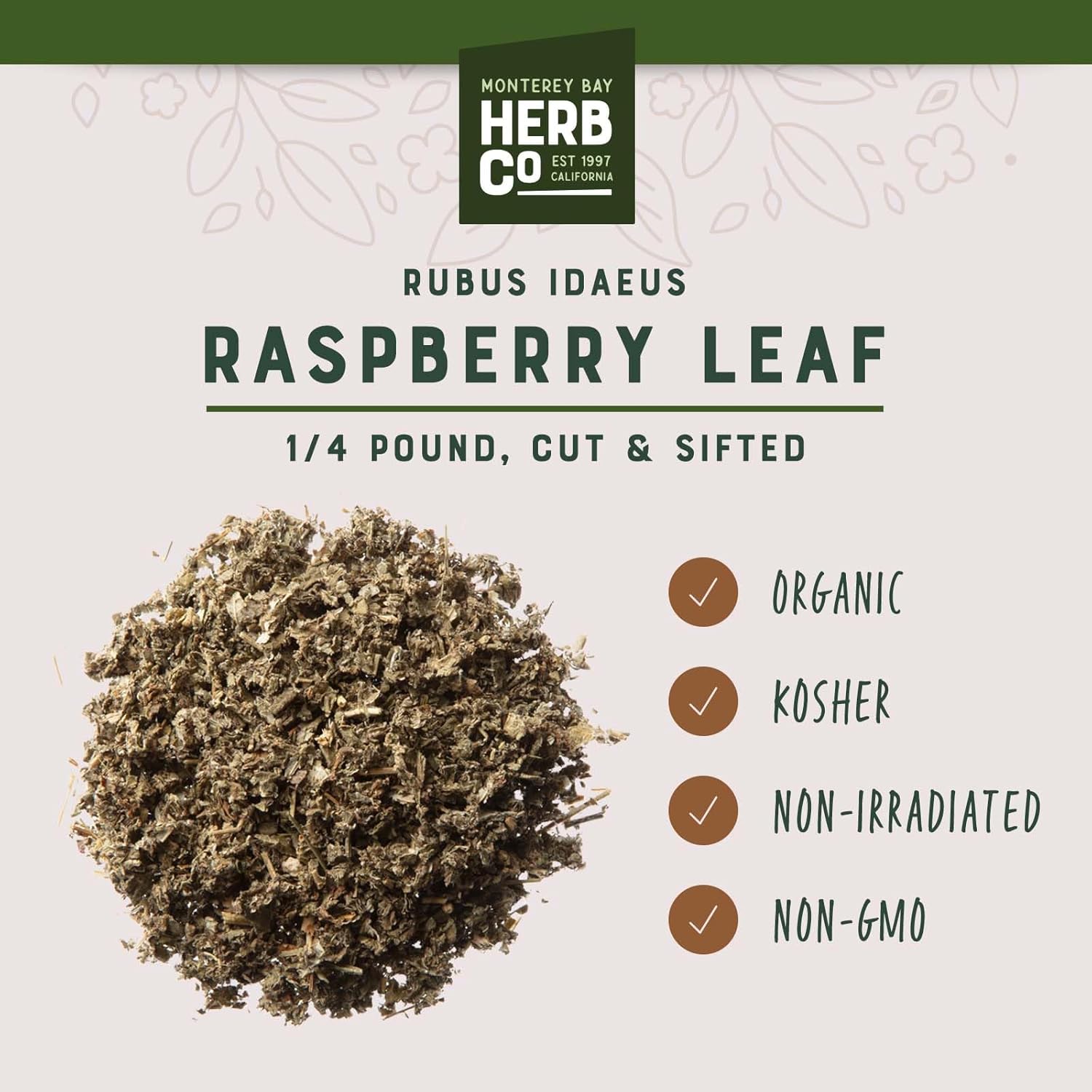 Hoja de frambuesa orgánica certificada cortada y tamizada bolsa de 14 lb  100% NATURAL, bayas KOSHER (Rubus idaeus)..