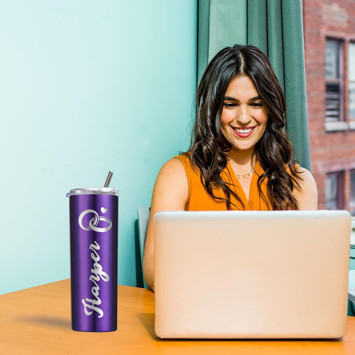 Vaso personalizado personalizado con nombre grabado y logotipo, vasos delgados personalizados con tapa y pajita, vaso aislado de acero inoxidable de