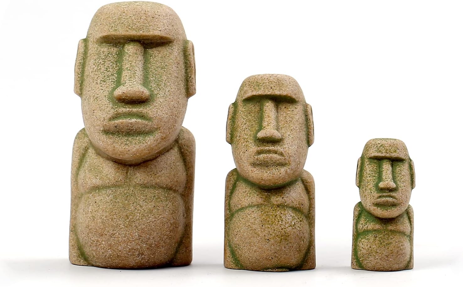 3 figuras de piedra de cabeza de isla de Pascua, estatuas de Moai, pecera pequeña, decoración de acuario, jardín de hadas, bonsái, micro decoración