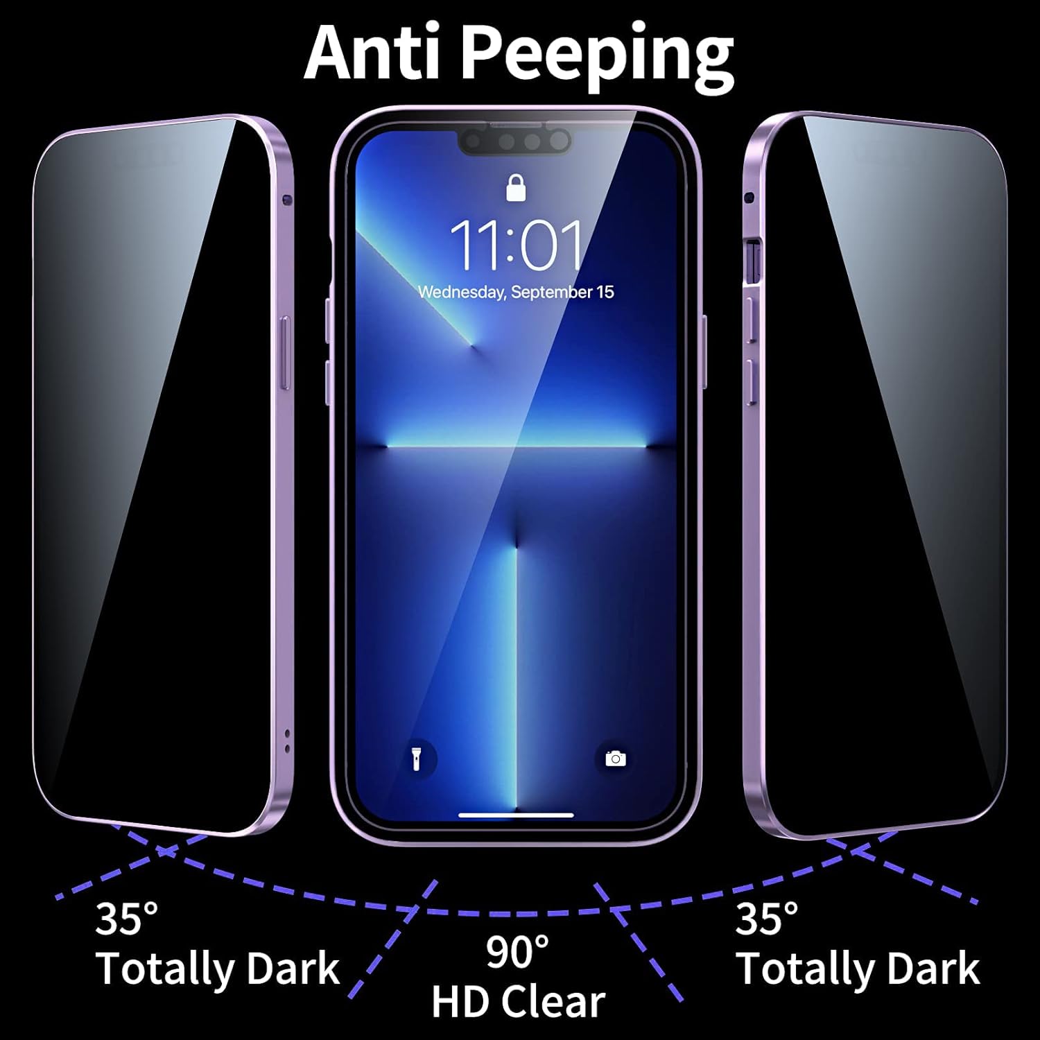 Funda de privacidad para iPhone 12 Pro Max, funda de absorción magnética fuerte antiespías, protector de pantalla de privacidad integrado protección