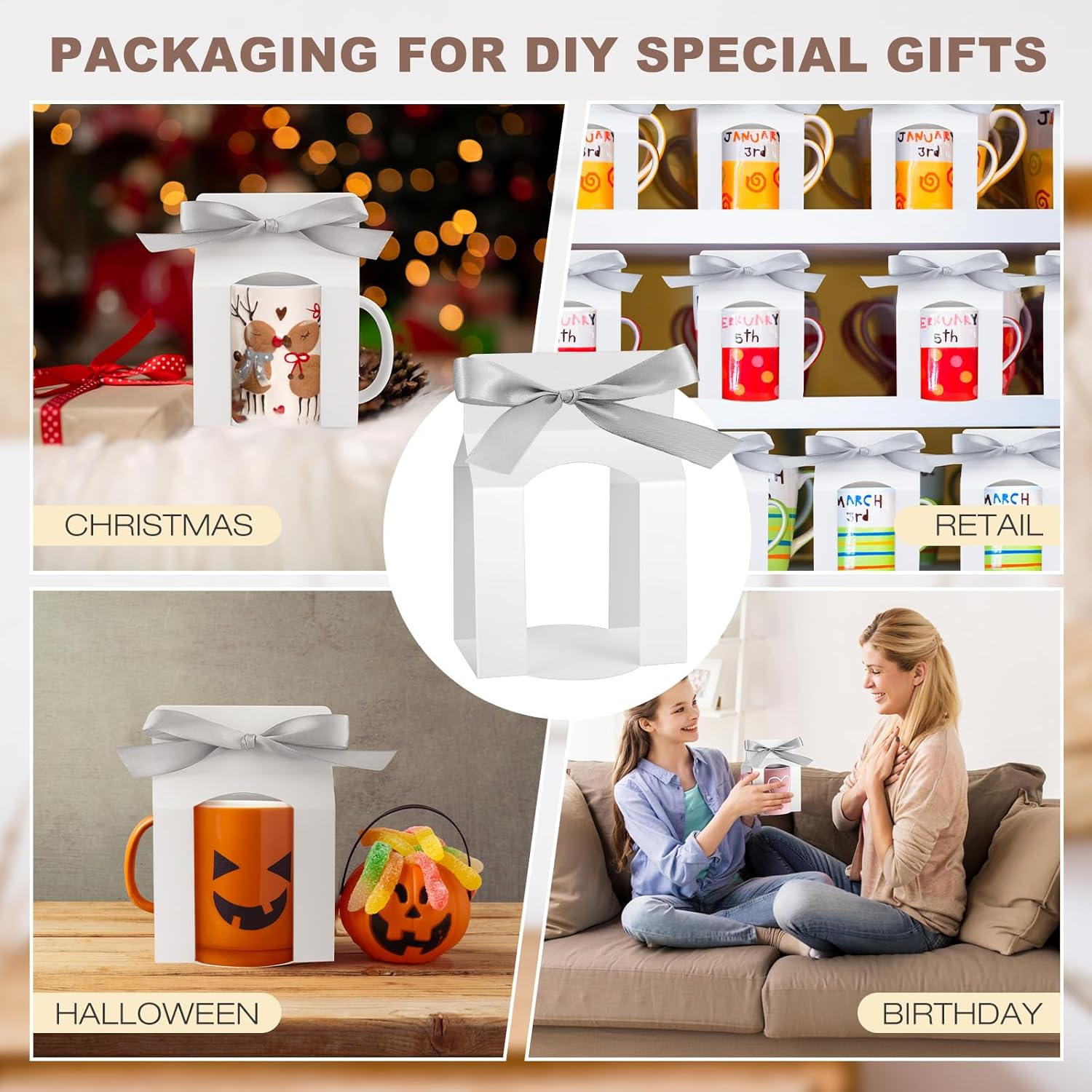 36 cajas para tazas, tazas de sublimación, bolsas de regalo, caja de regalo con ventana, cajas de taza para envío, caja de embalaje de regalo para