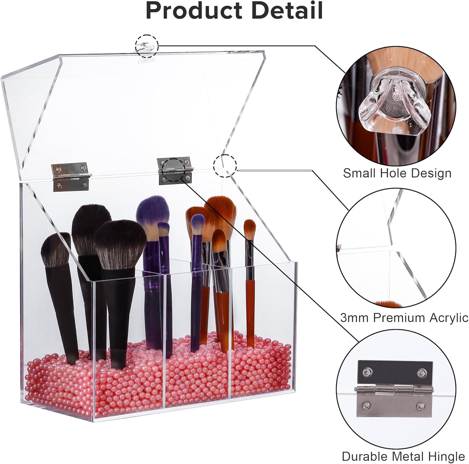 Soporte acrílico para brochas de maquillaje con tapa, organizador de brochas de maquillaje cosmético transparente y caja de almacenamiento con