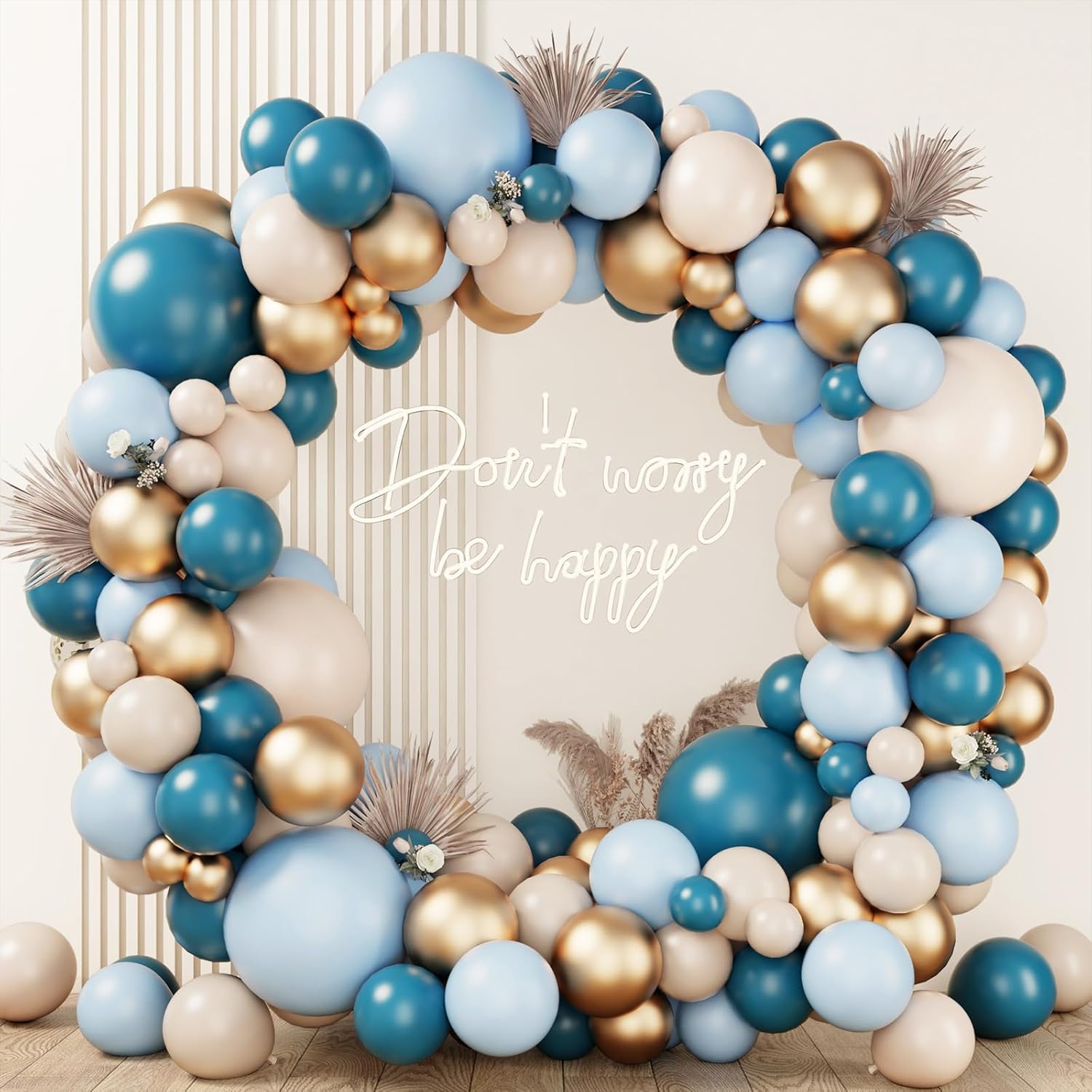RUBFAC Kit de arco de guirnalda de globos azul polvoriento, 1812105 pulgadas, globos blancos arena y azul macarrón para baby shower, fiesta de