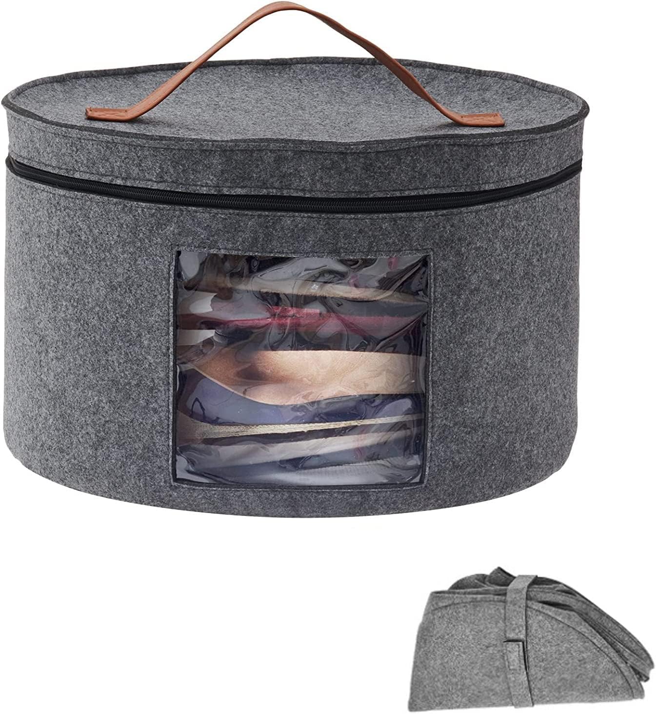 Caja de almacenamiento para sombreros con tapa antipolvo, organizador de sombreros plegable redondo de fieltro Caja de almacenamiento de viaje