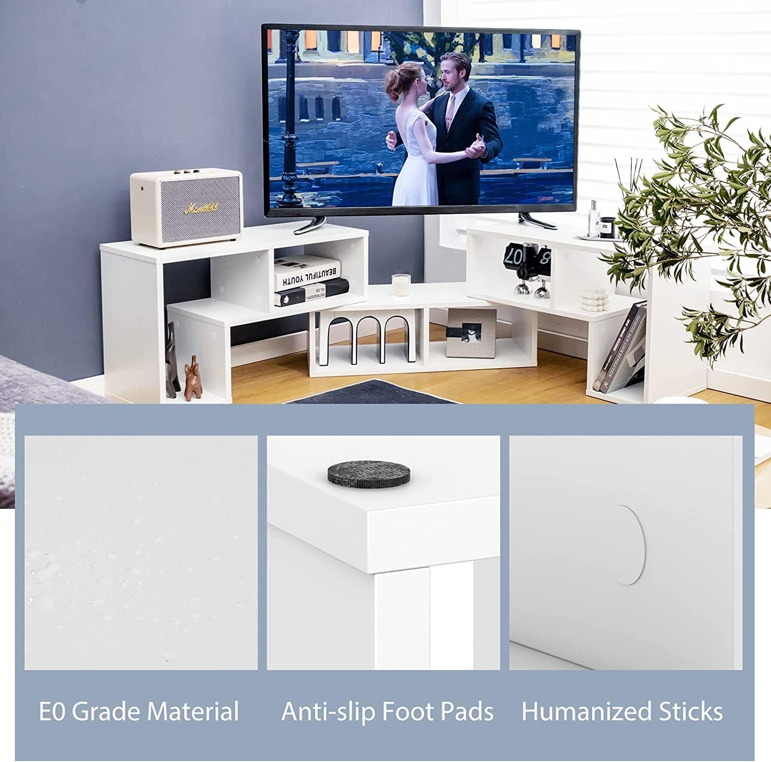 Muebles multimedia modernos, estante abierto para almacenamiento y exhibición, adecuado para sala de estar, dormitorio, consola de 3 piezas, soporte