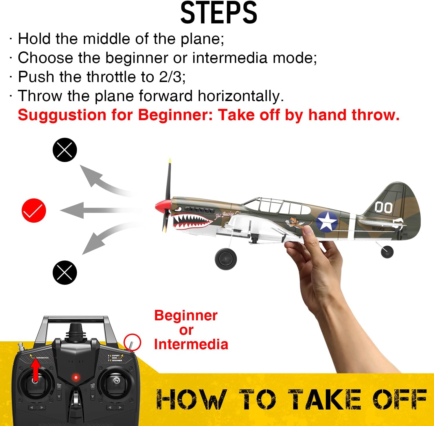 VOLANTEXRC Avión de control remoto RC 4-CH P40 Warhawk RTF Avión de control remoto para principiantes y expertos con sistema estabilizador Xpilot,