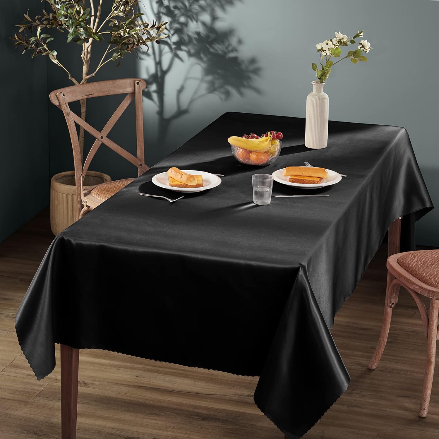 Homiest 1 paquete de mantel de satén de 54 x 108 pulgadas, mantel negro brillante, mantel rectangular sedoso, manteles de satén para boda,