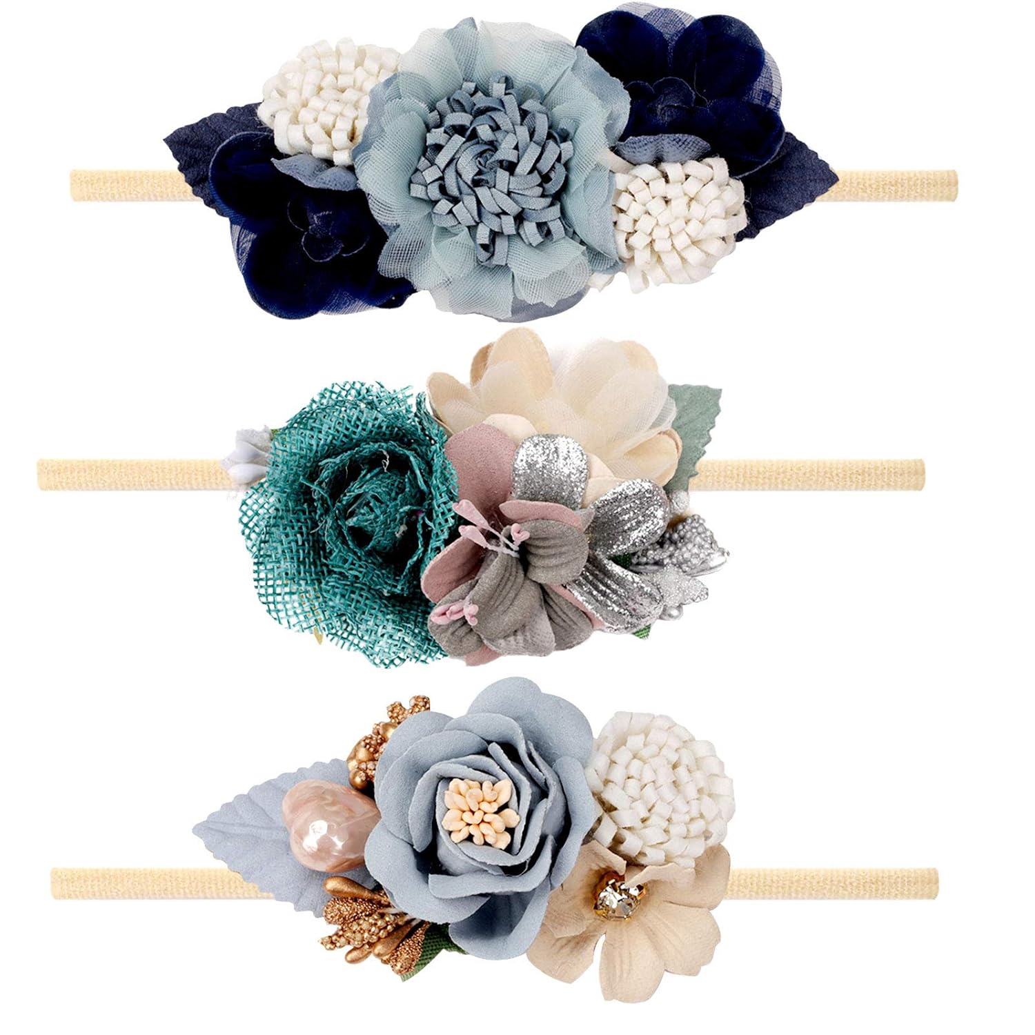 VOBOBE Diademas elásticas de nailon para bebé niña, lazos elásticos para el pelo para recién nacidos, accesorios para el cabello, paquete de 3