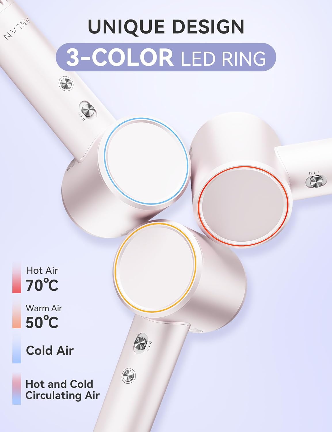 ANLAN – Secador de pelo iónico negativo, secado rápido de 1300 W, 120,000 rpm, profesional de alta velocidad, secador de pelo de bajo ruido para el
