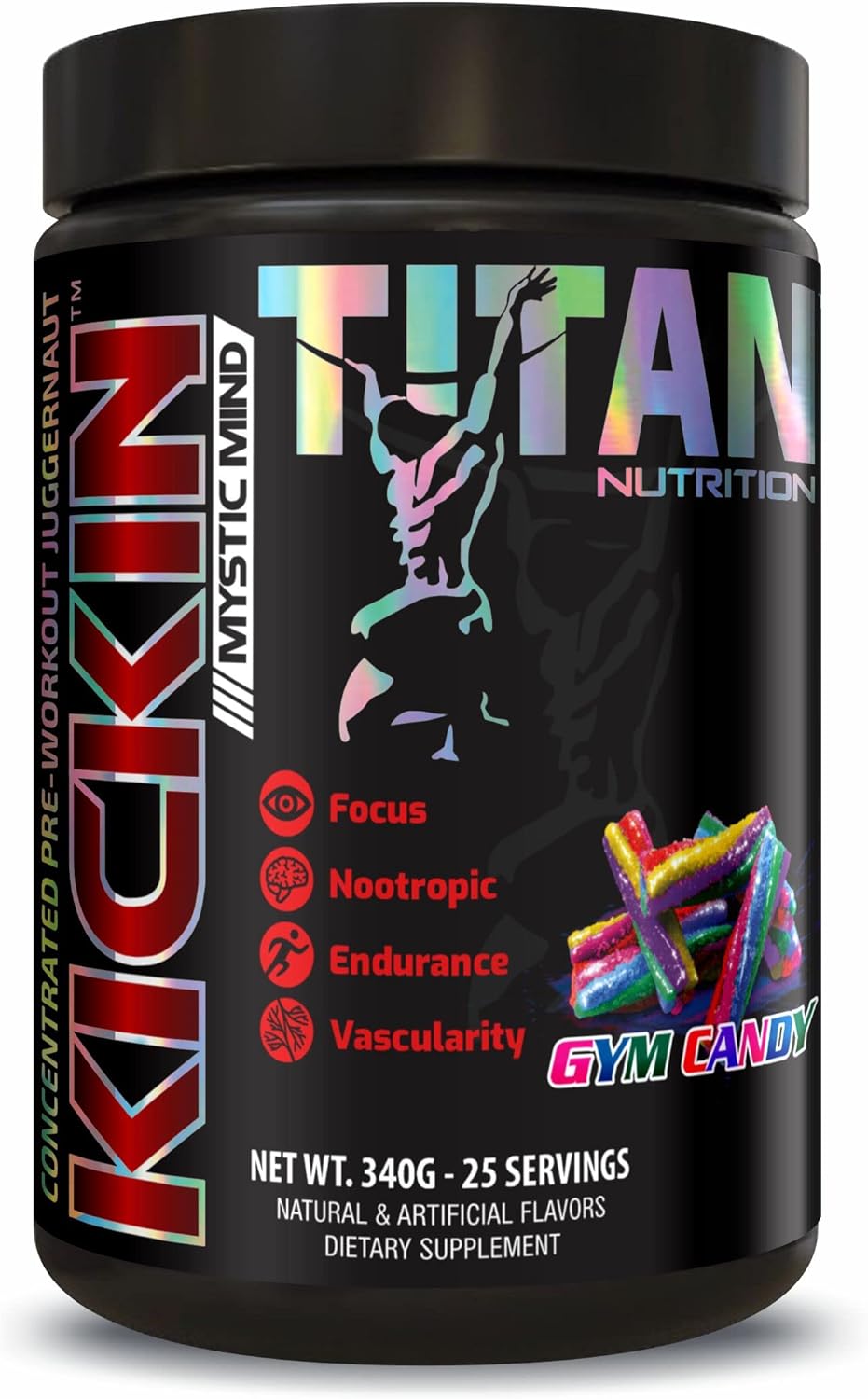 Titan Nutrition Bebida concentrada de preentrenamiento Kickin – Energía, enfoque, resistencia y estado de ánimo – Potente mezcla de cafeína,