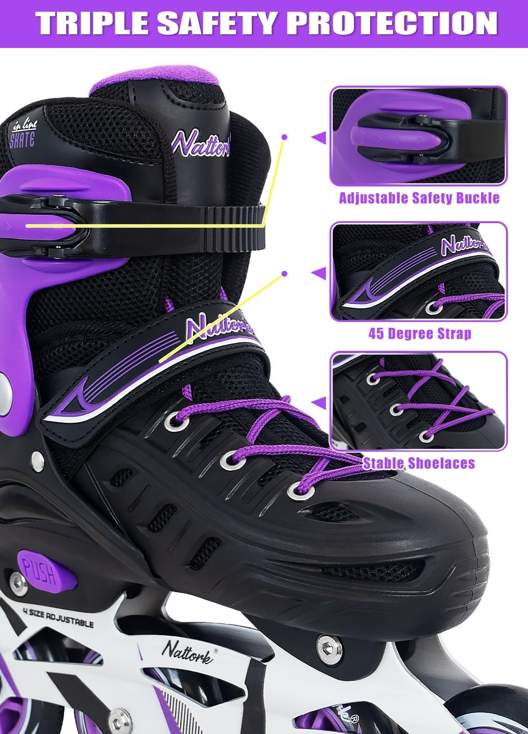 Nattork Patines en línea para niños y niñas, hombres y mujeres, 4 tamaños ajustables, patines de ruedas para principiantes para niños y adultos