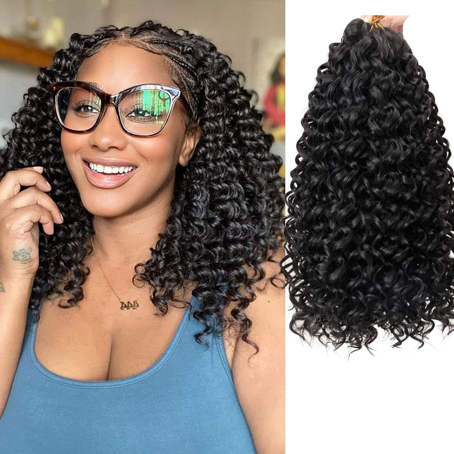 Paquete de 8 paquetes de cabello rizado de ganchillo GoGo, rizado para mujer, cabello trenzado de onda profunda, extensiones de cabello sintético