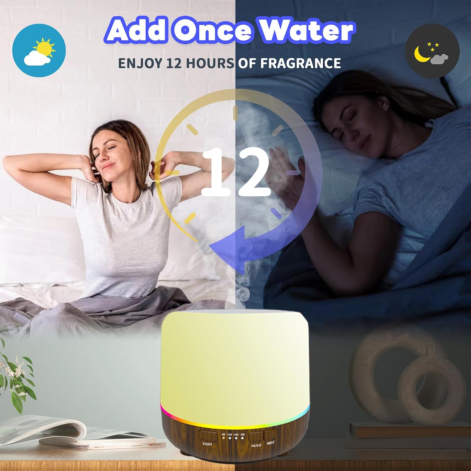 Mini difusor de aceite esencial de aroma de 6.8 fl oz, humidificadores ultrasónicos de niebla fría y difusor de aromaterapia 3 en 1 con luces