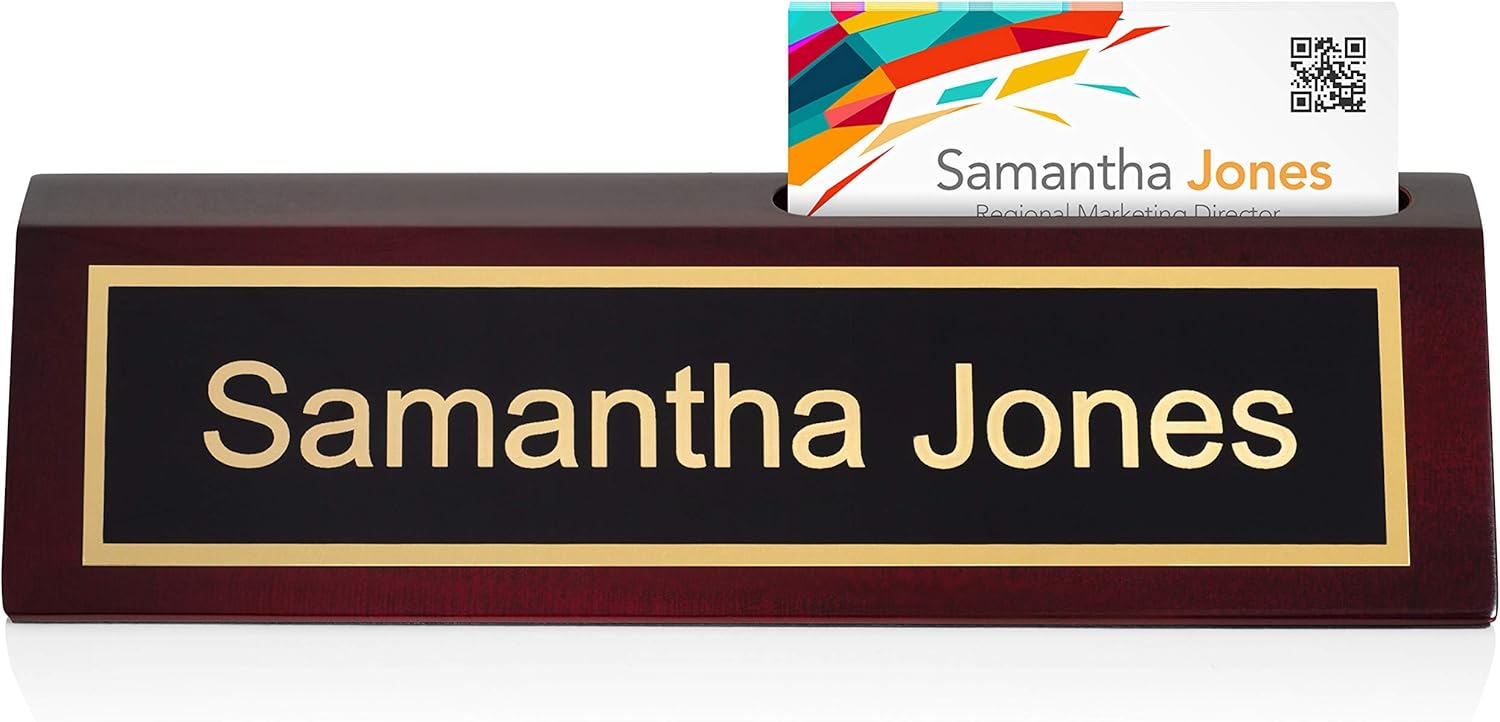 Providence Engraving Placa de nombre de escritorio de madera personalizada para oficina, grabado láser personalizado con soporte para tarjetas de